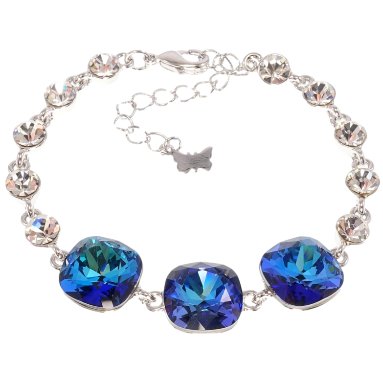 Браслет Xuping колір Родій з кр-ми Swarovski Три кристали Capri Blue довжина з доп.ланцюжком 16.5-21.5см х 5-12мм фото №1