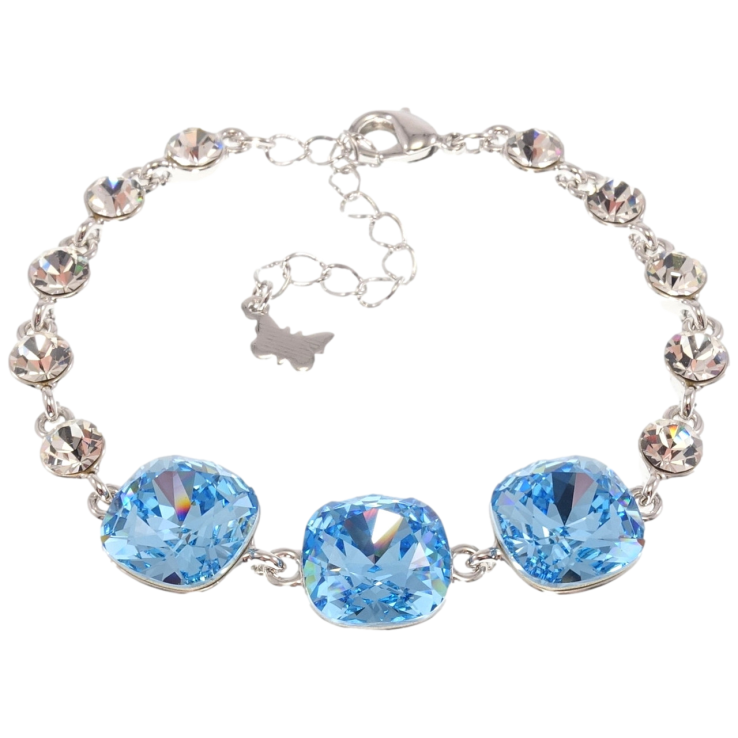 Браслет Xuping цвет Родий с кр-ми Swarovski Три кристалла Aquamarine длина с доп.цепочкой 16.5-21.5см х фото №14
