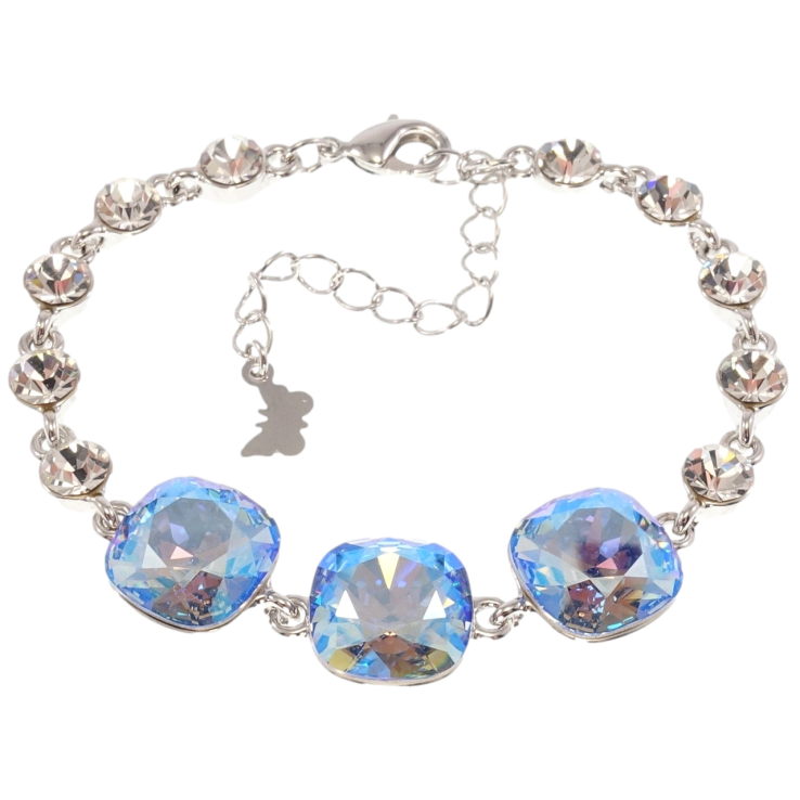Браслет Xuping цвет Родий с кр-ми Swarovski Три кристалла Aquamarine Shimmerдлина с доп.цепочкой 16.5-21.5см фото №15