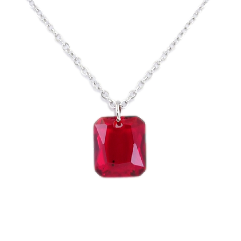 Підвіска на ланцюжку Xuping ТТМ Stainless Steel колір Родій Червоний кристал, 10х12мм довжина 47-52см х 1мм фото №1