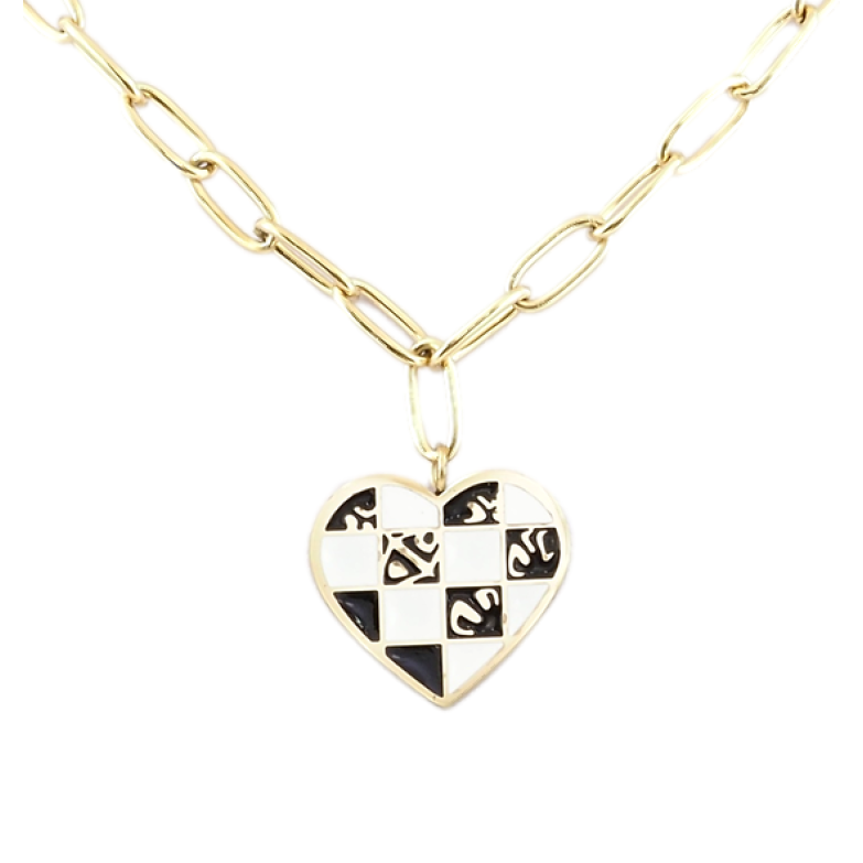 Подвеска на цепочке Xuping ТТМ Stainless Steel цвет 14K Сердечко шахматный узор длина 44-48см х 4мм фото №1 Подвеска на цепочке Xuping ТТМ Stainless Steel цвет 14K Сердечко шахматный узор длина 44-48см х 4мм фото №1