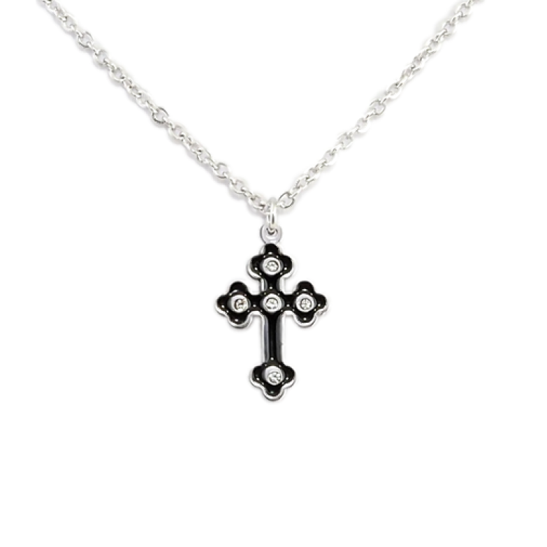 Подвеска на цепочке Xuping ТТМ Stainless Steel цвет Родий Крестик, черная эмаль длина 46-51см х 1мм фото №1