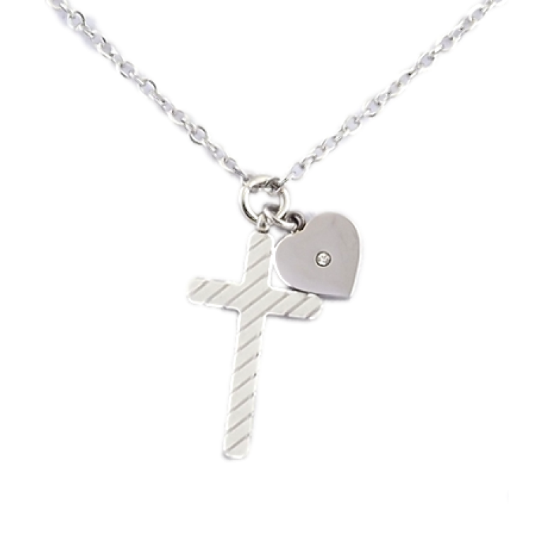 Подвеска на цепочке Xuping ТТМ Stainless Steel цвет Родий Крест с сердечком длина 46-51см х 1мм фото №1