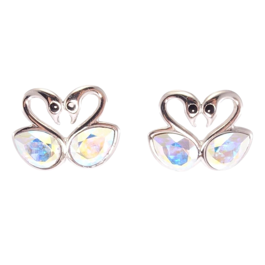 Серьги Xuping цвет Родий с кристаллами Swarovski пусеты Влюбленные лебеди с кристаллами АВ фото №1