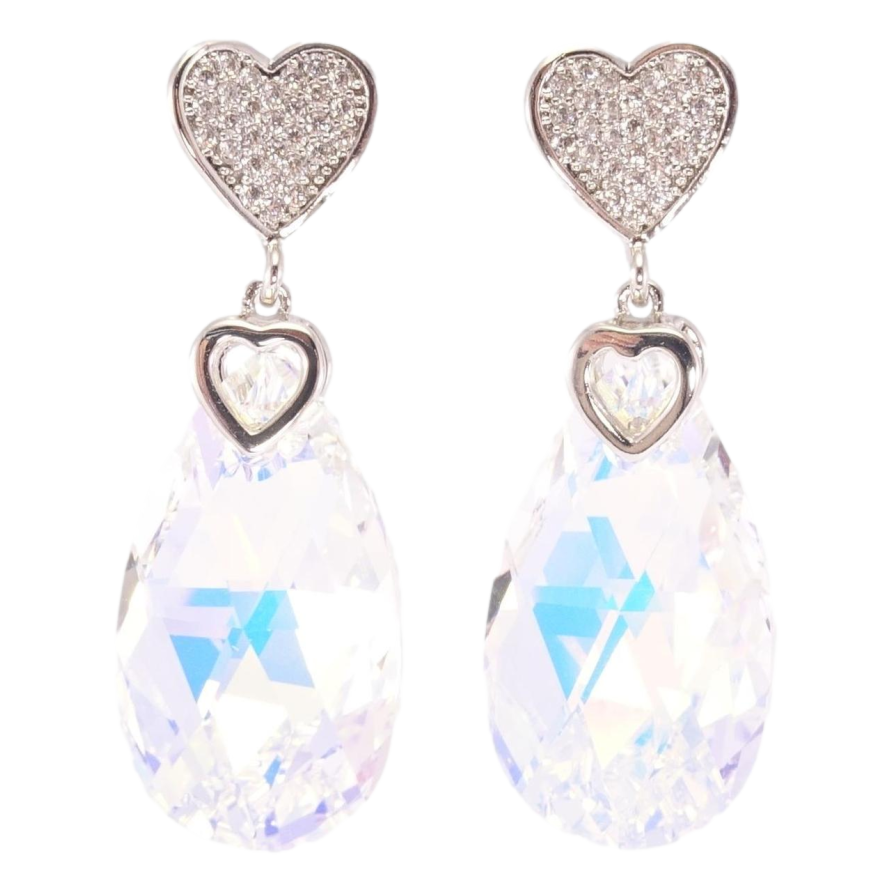 Серьги Xuping цвет Родий с кристаллами Swarovski пусеты Сердце с кристальной подвеской Shimmer фото №1