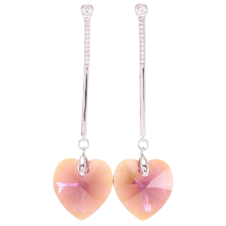 Серьги Xuping цвет Родий с кристаллами Swarovski пусеты Подвески кристальные сердечки Burgundy фото №2