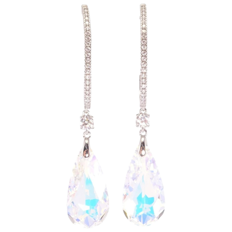 Серьги Xuping цвет Родий с кристаллами Swarovski пусеты "Кристальные дуги с подвесками Shimmer" фото №1