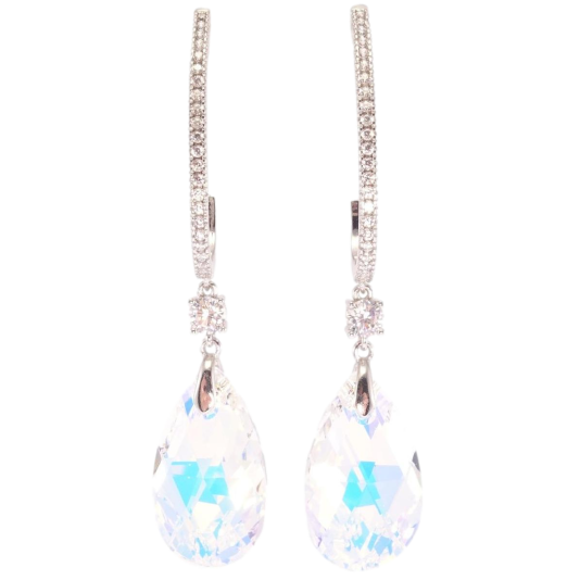 Серьги Xuping цвет Родий с кристаллами Swarovski пусеты "Дуга с подвесками Shimmer" фото №1