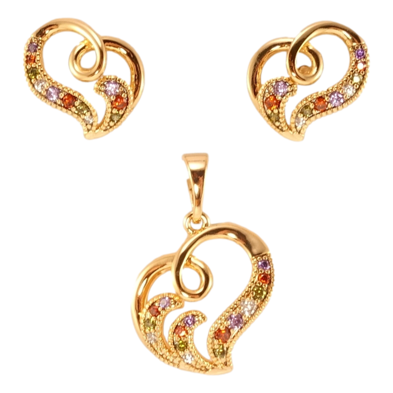 Набір Xuping Позолота 18K Сережки Кулон Сердечки з різнокольоровим цирконієм фото №1 Набір Xuping Позолота 18K Сережки Кулон Сердечки з різнокольоровим цирконієм фото №1