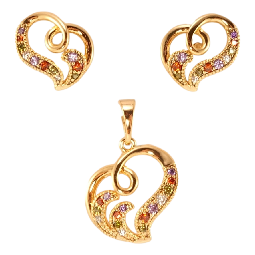 Набор Xuping Позолота 18K Серьги Кулон Сердечки с разноцветным цирконием фото №1 Набор Xuping Позолота 18K Серьги Кулон Сердечки с разноцветным цирконием фото №1