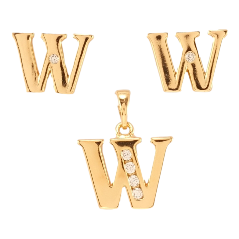 Набор Xuping Позолота 18K Серьги Кулон Буква W с цирконием фото №1