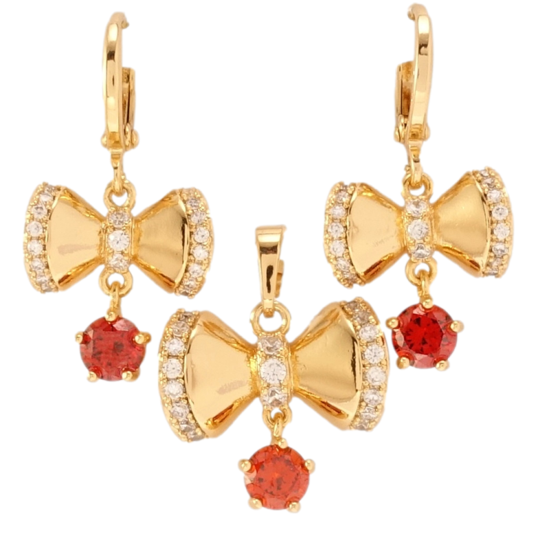 Набор Xuping Позолота 18K Серьги Кулон Бантики с красными кристаллами фото №1