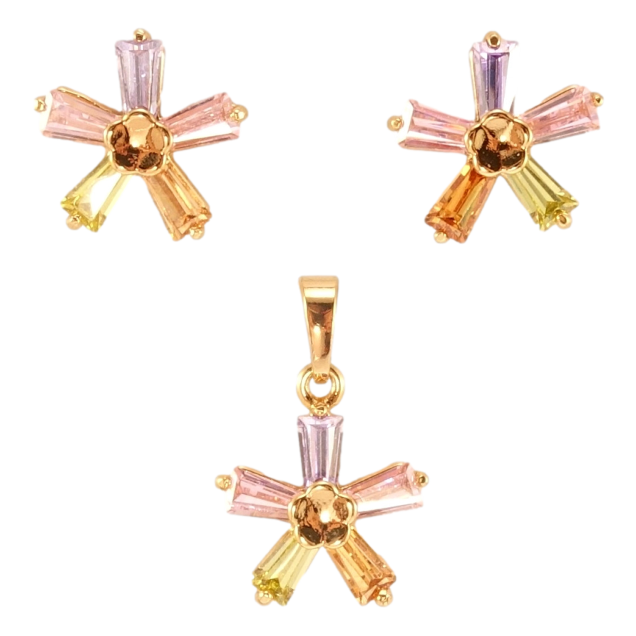 Набор Xuping Позолота 18K Серьги Кулон Разноцветные кристальные цветочки фото №1