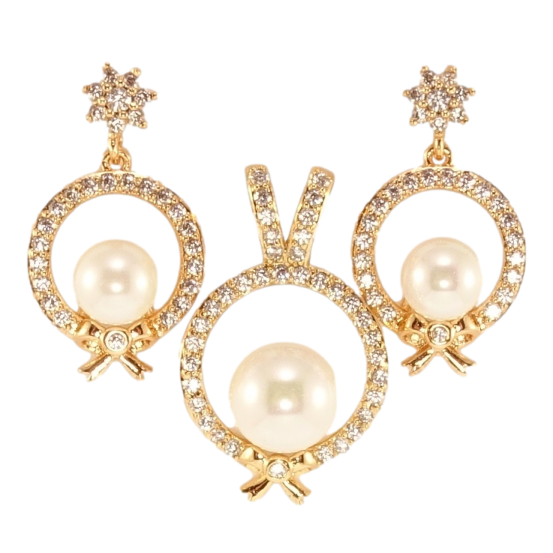 Набор Xuping Позолота 18K Серьги Кулон Жемчужины в колечках с бантами фото №1