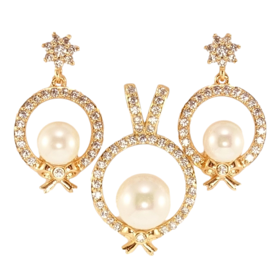 Набор Xuping Позолота 18K Серьги Кулон Жемчужины в колечках с бантами фото №1