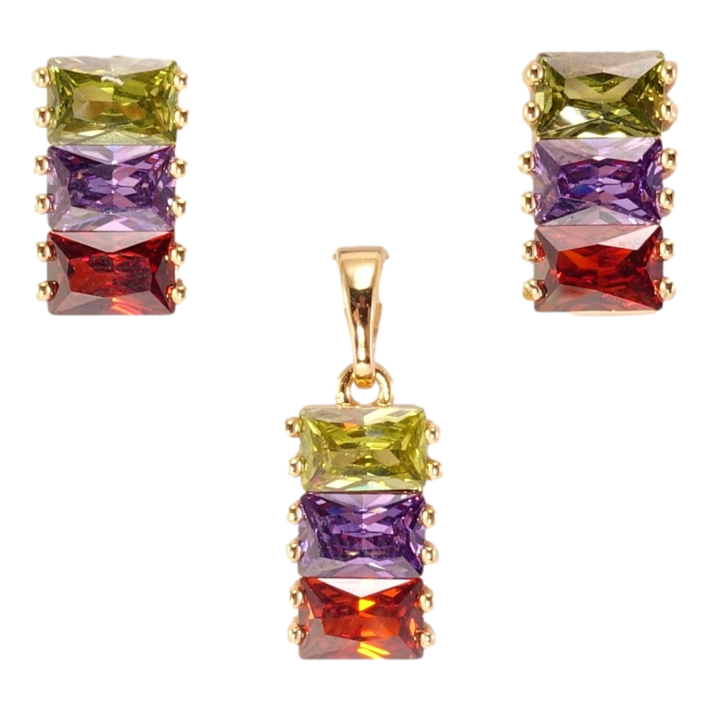 Набор Xuping Позолота 18K Серьги Кулон Три разноцветных кристалла фото №1 Набор Xuping Позолота 18K Серьги Кулон Три разноцветных кристалла фото №1