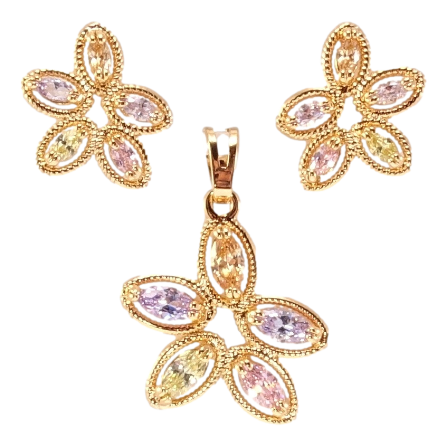 Набор Xuping Позолота 18K Серьги Кулон Цветочки с цветным цирконием фото №1 Набор Xuping Позолота 18K Серьги Кулон Цветочки с цветным цирконием фото №1