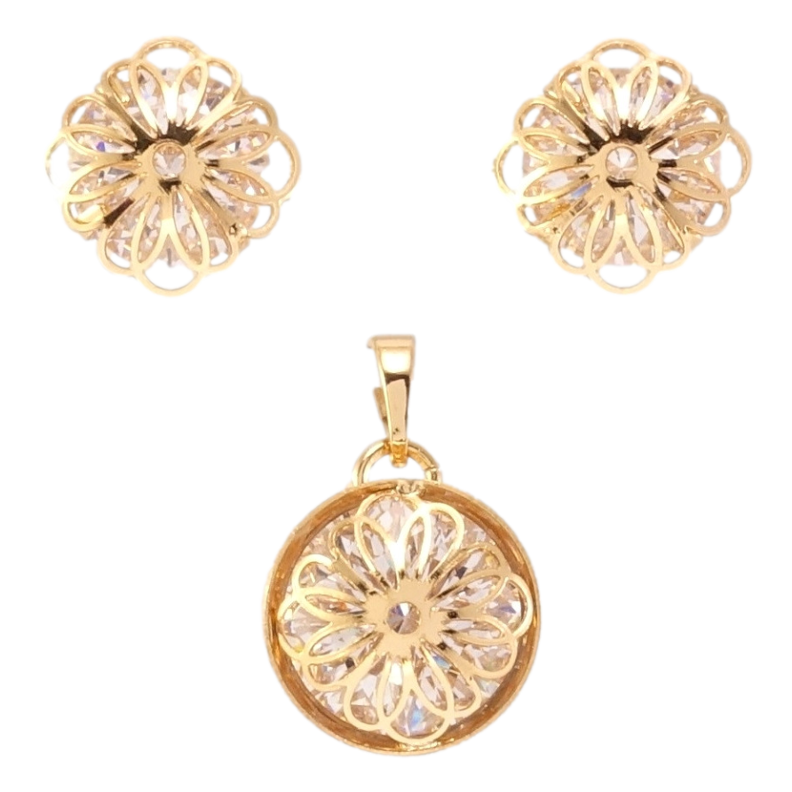 Набор Xuping Позолота 18K Серьги Кулон Кристаллы с цветочной накладкой сер. 11х11мм; кул. ø 14мм фото №1