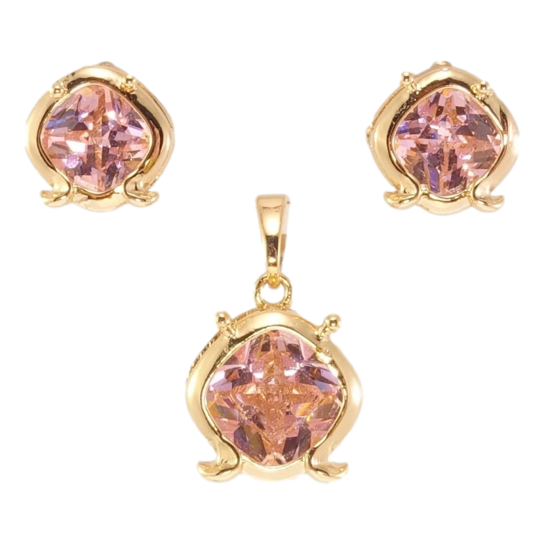 Набір Xuping Позолота 18K Сережки Кулон «Ромби з рожевими фіанітами» фото №1