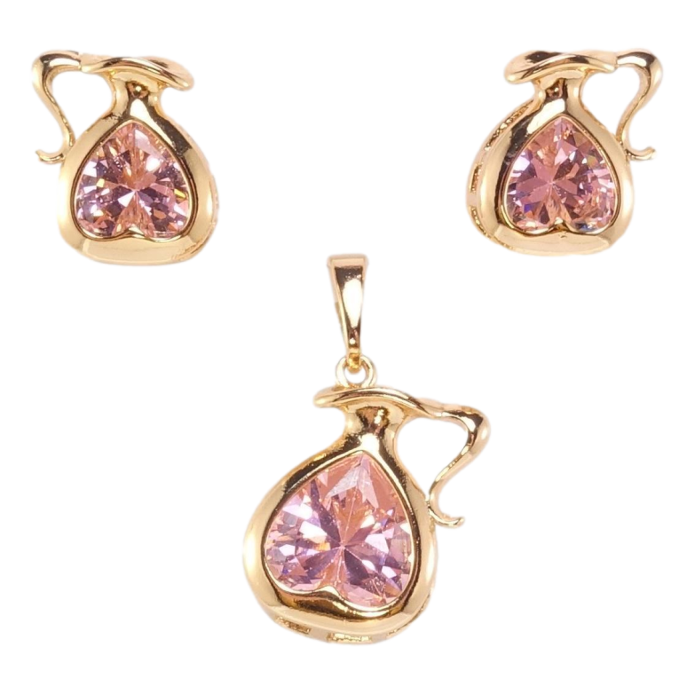 Набір Xuping Позолота 18K Сережки Кулон Глечики з рожевим цирконієм фото №1