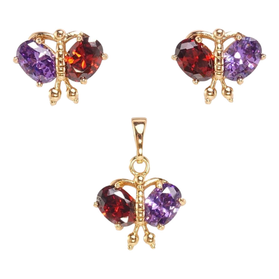 Набір Xuping Позолота 18K Сережки Кулон Метелики з червоно-бузковими кристалами фото №1 Набір Xuping Позолота 18K Сережки Кулон Метелики з червоно-бузковими кристалами фото №1