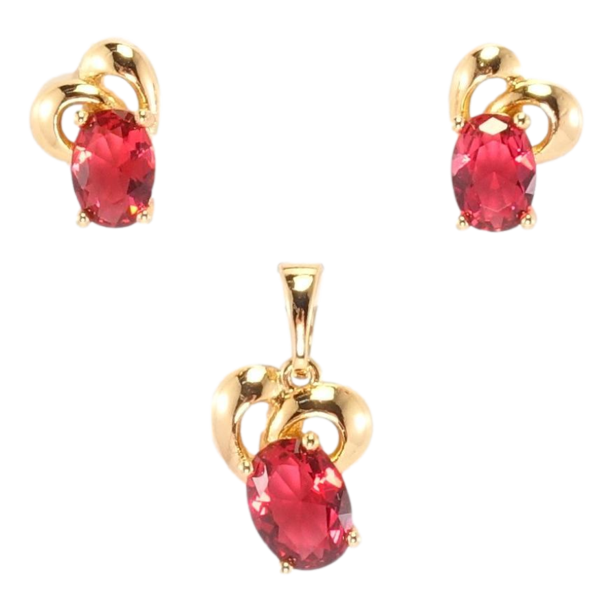 Набор Xuping Позолота 18K Серьги Кулон Сердечки с красным кристаллом фото №1