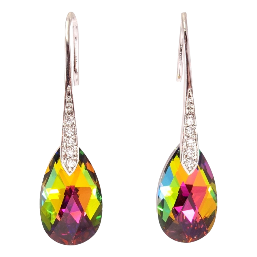 Серьги Xuping цвет Родий с кристаллами Swarovski французский замок Грушевидные кристаллы Vitrail Medium фото №1