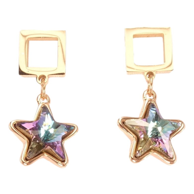 Серьги Xuping цвет 18K с кристаллами Swarovski пусеты "Квадрат с подвеской звездочка Paradise Shine" фото №3
