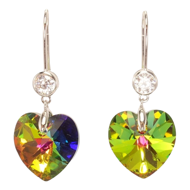 Серьги Xuping цвет Родий с кристаллами Swarovski на дужке Кристалл Сердечко Цвет Vitrail Medium фото №14