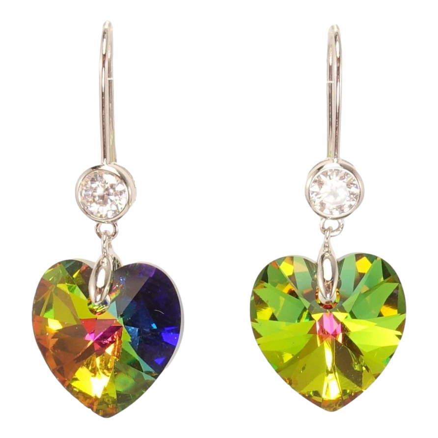 Серьги Xuping цвет Родий с кристаллами Swarovski на дужке Кристалл Сердечко Цвет Vitrail Medium фото №1