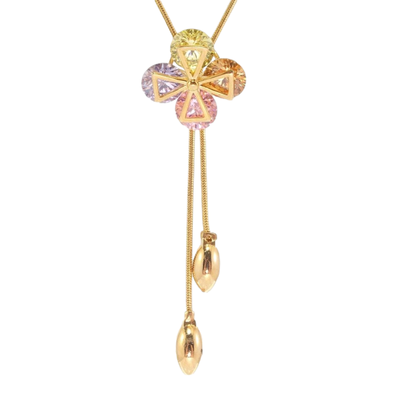 Бігунок на ланцюжку Xuping Позолота 18K Чотирилист з кольорових кристалів довжина 52-55см х 1мм фото №2