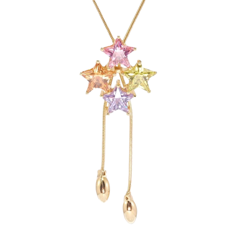 Бегунок на цепочке Xuping Позолота 18K Четыре цветные кристальные звездочки длина 51-56см х 1мм фото №1 Бегунок на цепочке Xuping Позолота 18K Четыре цветные кристальные звездочки длина 51-56см х 1мм фото №1