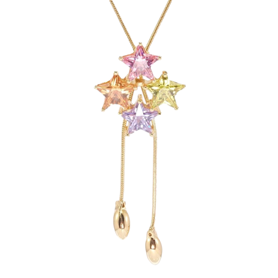 Бегунок на цепочке Xuping Позолота 18K Четыре цветные кристальные звездочки длина 51-56см х 1мм фото №1 Бегунок на цепочке Xuping Позолота 18K Четыре цветные кристальные звездочки длина 51-56см х 1мм фото №1