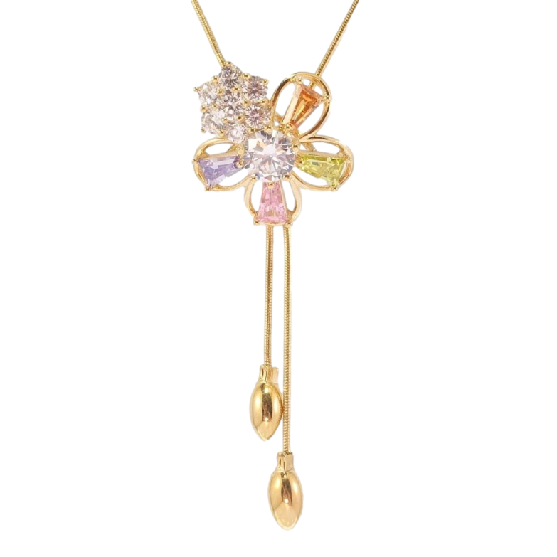 Бегунок на цепочке Xuping Позолота 18K Цветочки с цветными кристаллами и цирконием длина 52-55см х 1мм фото №2