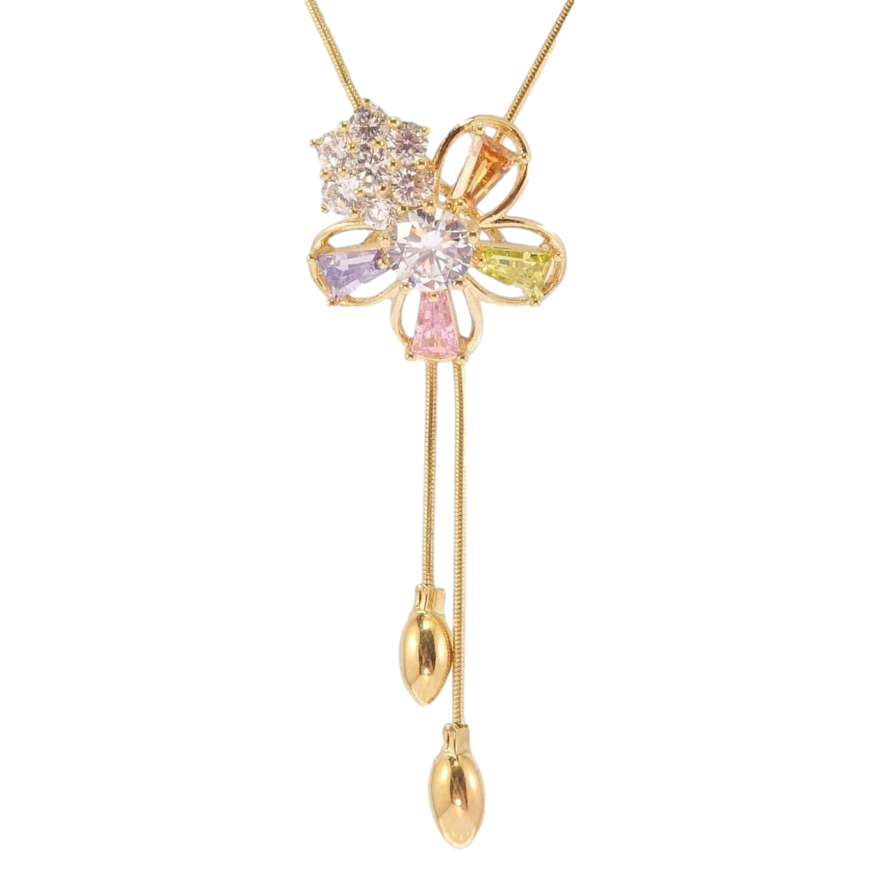 Бігунок на ланцюжку Xuping Позолота 18K Квіточки з кольоровими кристалами та цирконієм довжина 52-55см х 1мм фото №1