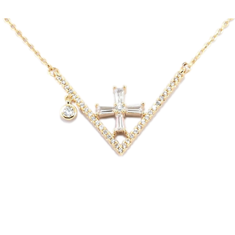 Подвеска на цепочке Xuping Позолота 18K Уголок с крестиком из циркония длина 43-46,5см х 1мм фото №1