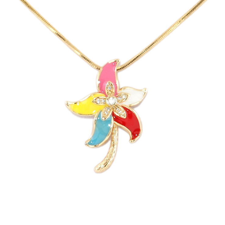 Кулон на цепочке Xuping Позолота 18K Цветок с разноцветной эмалью длина 40-45см х 1мм фото №5
