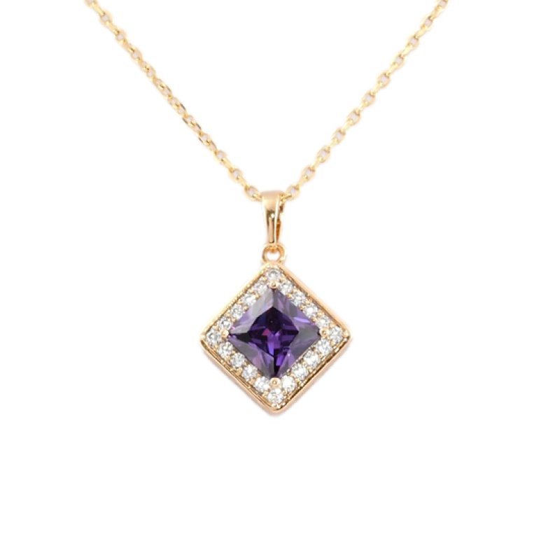 Кулон на цепочке Xuping Позолота 18K Сиреневый фианит в обрамлении циркония длина 41-46см х 1.5мм фото №1