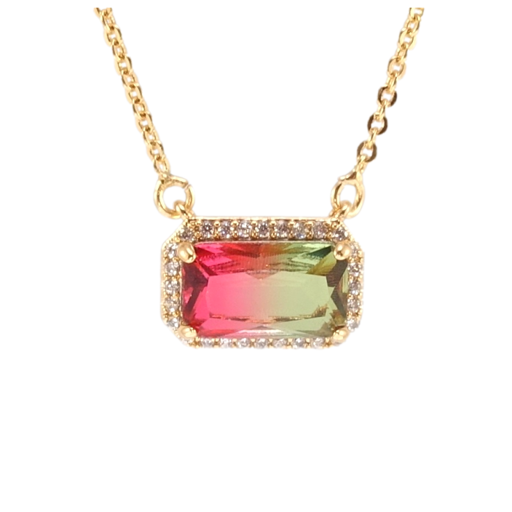 Подвеска на цепочке Xuping Позолота 18K Красно-зеленый кристалл в обрамлении циркония длина 45-48см х 1мм фото №14