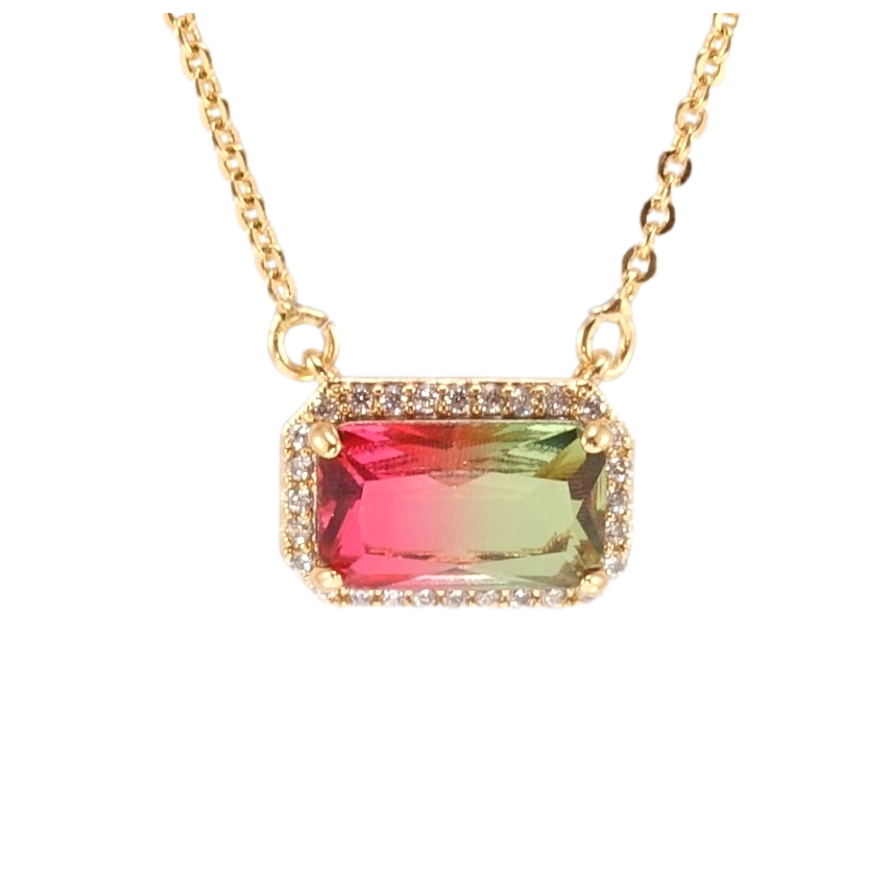 Подвеска на цепочке Xuping Позолота 18K Красно-зеленый кристалл в обрамлении циркония длина 45-48см х 1мм фото №1 Подвеска на цепочке Xuping Позолота 18K Красно-зеленый кристалл в обрамлении циркония длина 45-48см х 1мм фото №1