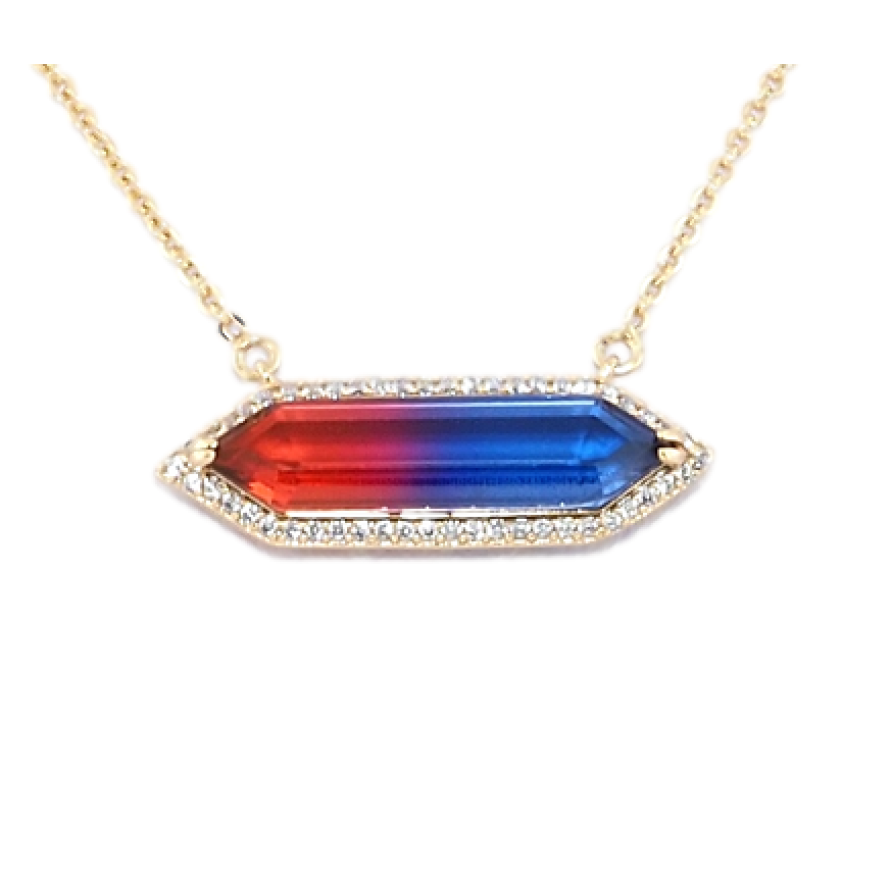 Подвеска на цепочке Xuping Позолота 18K Красно-синий кристалл в обрамлении циркония длина 46-49см х 1мм фото №1 Подвеска на цепочке Xuping Позолота 18K Красно-синий кристалл в обрамлении циркония длина 46-49см х 1мм фото №1