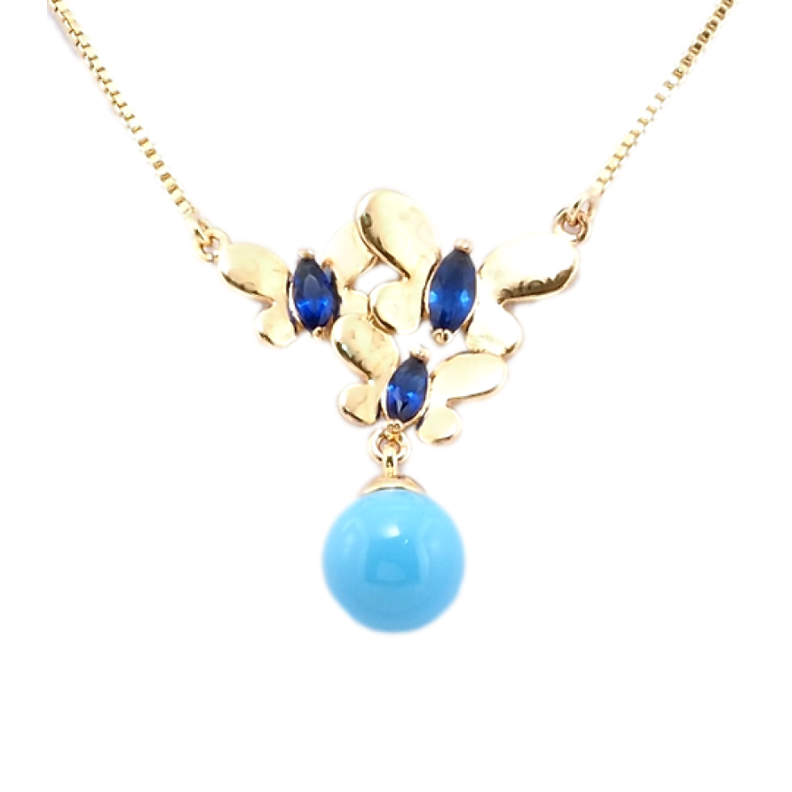 Подвеска на цепочке Xuping Позолота 18K Бабочки с синими фианитами и голубой бусиной длина 43-47см х 1мм фото №1