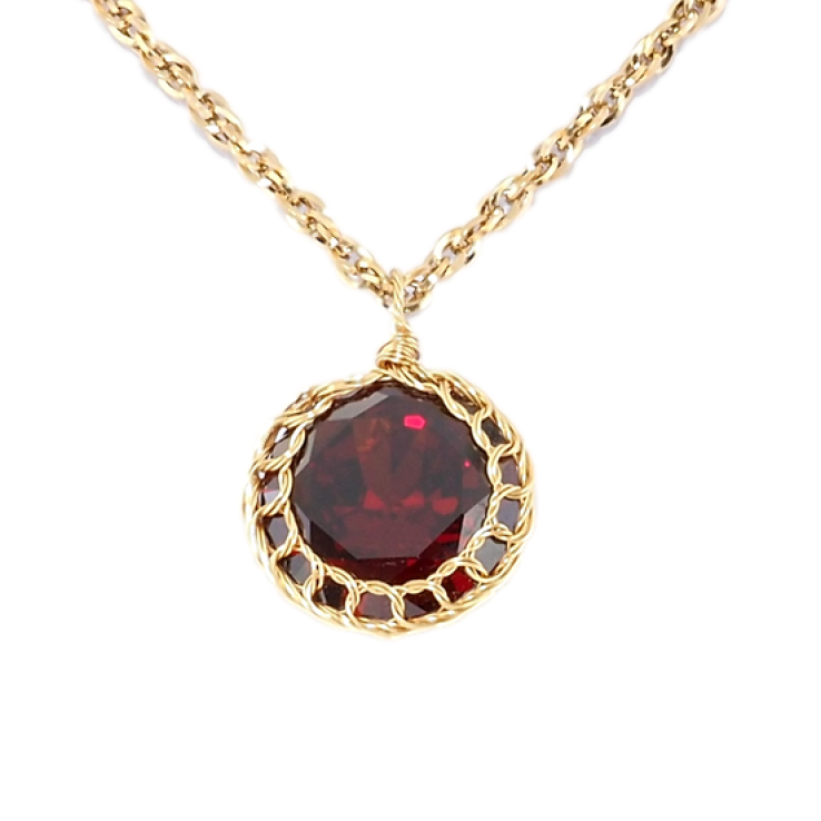 Подвеска на цепочке Xuping Позолота 18K Красный кристалл в плетенной оправе, ø 20мм длина 50-56см х 3мм фото №9