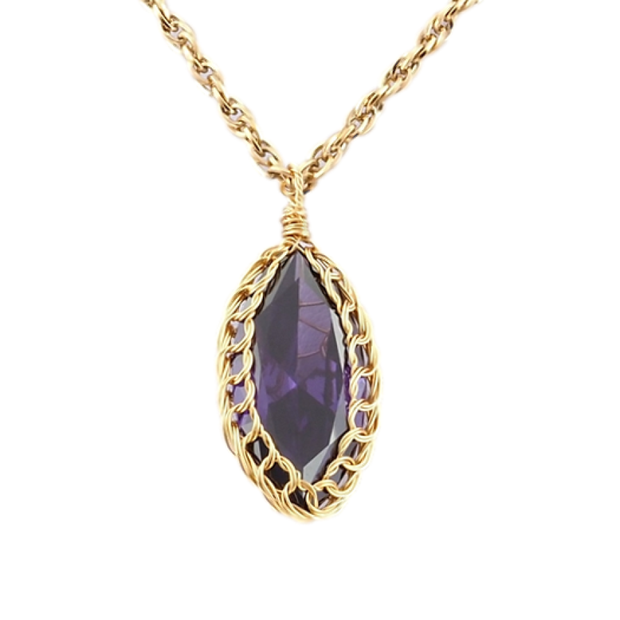 Підвіска на ланцюжку Xuping Позолота 18K Бузковий кристал у плетеній оправі довжина 50-55см х 3мм фото №1 Підвіска на ланцюжку Xuping Позолота 18K Бузковий кристал у плетеній оправі довжина 50-55см х 3мм фото №1