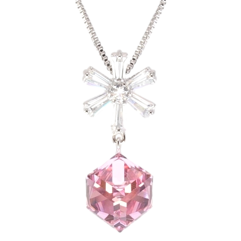 Кулон Xuping цвет Родий с кр-ми Swarovski на цепочке Снежинка с кристальным кубом Rose длина 38.5-44,5см фото №1