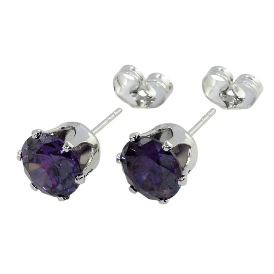 Сережки Xuping Родій пусети Бузкові кристали в 6-ти крапановій оправі ø 9мм фото №1