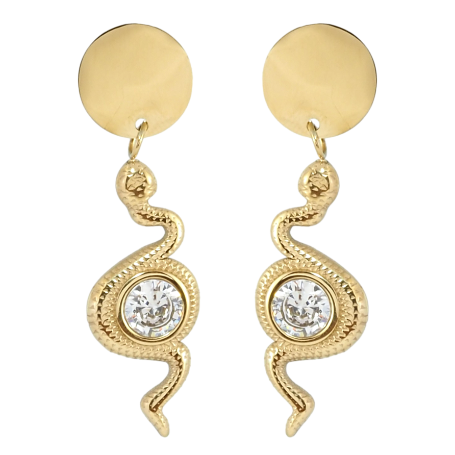 Сережки Xuping TTM Stainless Steel колір 14K пусети Змійки з цирконієм фото №1