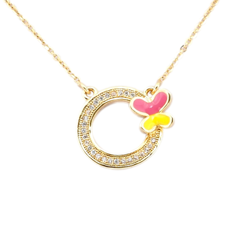 Подвеска на цепочке Xuping Позолота 18K Колечко с цирконием и эмалевой бабочкой длина 42-47см х 1мм фото №1 Подвеска на цепочке Xuping Позолота 18K Колечко с цирконием и эмалевой бабочкой длина 42-47см х 1мм фото №1