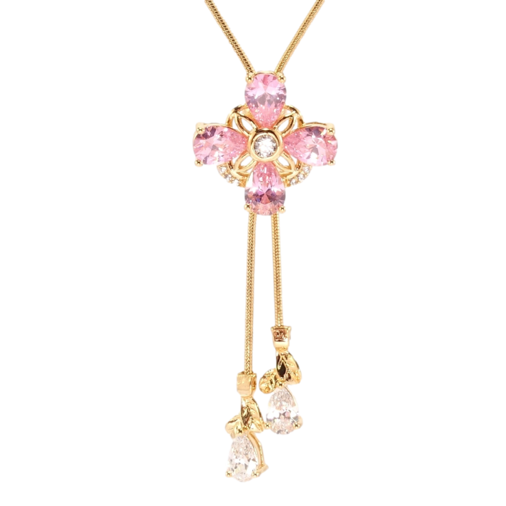 Бегунок на цепочке Xuping Позолота 18K Розовый кристальный четырехлистник длина 50,5-54см х 1мм фото №12
