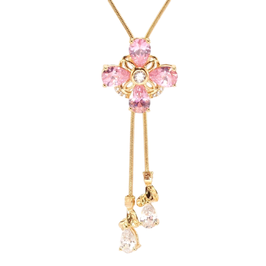 Бегунок на цепочке Xuping Позолота 18K Розовый кристальный четырехлистник длина 50,5-54см х 1мм фото №1 Бегунок на цепочке Xuping Позолота 18K Розовый кристальный четырехлистник длина 50,5-54см х 1мм фото №1